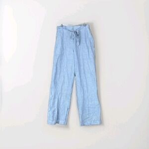 Chelsea Cambell Pants Womens 8 Light Blue Linen Wide Leg Tie Waist High Rise